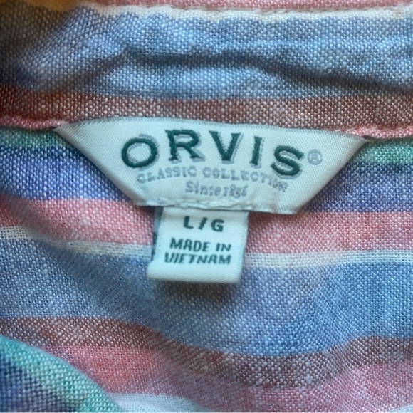 Orvis Linen Rayon Striped Sleeveless Button Down Shirt Size Large - Picture 9 of 12